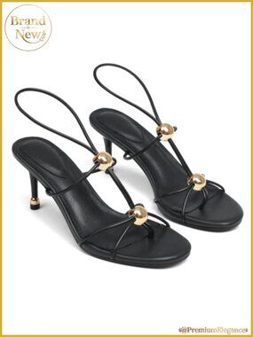 Kitten Heels Strappy Sandals, Stiletto Heeled Flip Flops, Microfiber, Rubber